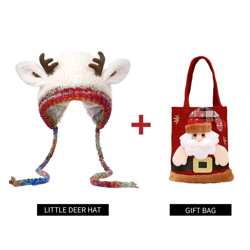 Original Design Festive Christmas Antler Hat (It Can Be Used,A Hat Has Multiple Uses.)Knitted Ear Protection Windproof Warm Hat Suitable for the Family It Can Be Worn by Adults , without Limiting the Circumference of the Head,For Thanksgiving & Christmas。