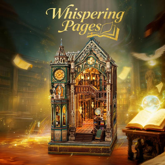 FUNPOLA Magic Library Book Nook Kit – LED 3D Wood Puzzle with Infinity Mirror – DIY Bookshelf Decor, Miniature Craft Gift for Kids and Adults