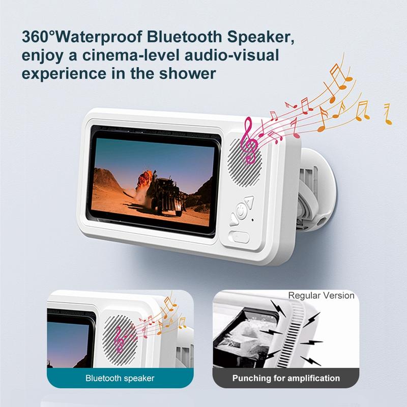 Waterproof Bluetooth-compatible Speaker with 360° Rotating Touch Screen, Shower TV-like Phone Mount for Video Viewing, Music & Bath Time in Bathroom, Kitchen & Pool, Waterproof Wireless Speaker