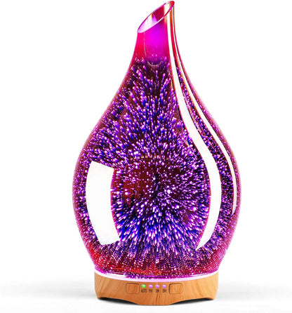 3D Glass Aromatherapy Diffuser | 280ml Ultrasonic Cool Mist Humidifier with Color-Changing Light & Auto Shut-Off