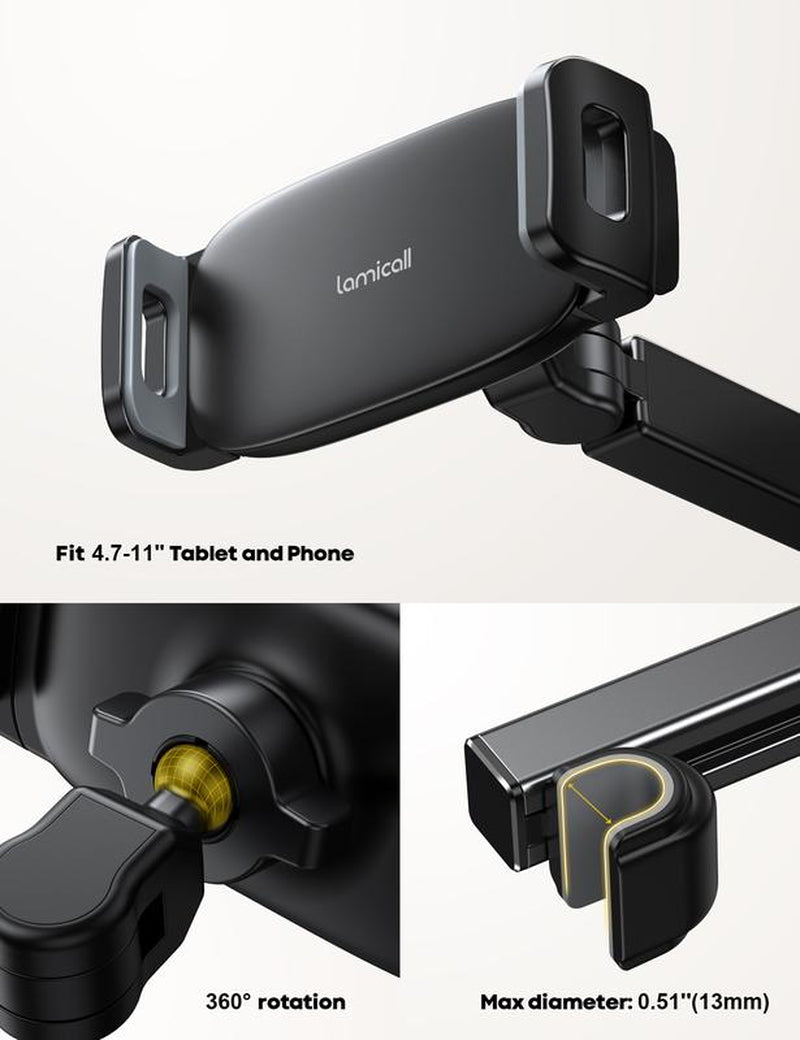 Lamicall 3-In-1 Car Headrest Tablet Holder for Moms Adjustable Extension Arm Mount Fits 4.7-11" Tablets like Ipad Galaxy Fire HD Perfect for Kids Road Trips Black Tiktokshopblackfriday