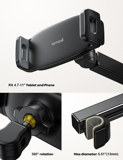 Lamicall 3-In-1 Car Headrest Tablet Holder for Moms Adjustable Extension Arm Mount Fits 4.7-11" Tablets like Ipad Galaxy Fire HD Perfect for Kids Road Trips Black Tiktokshopblackfriday
