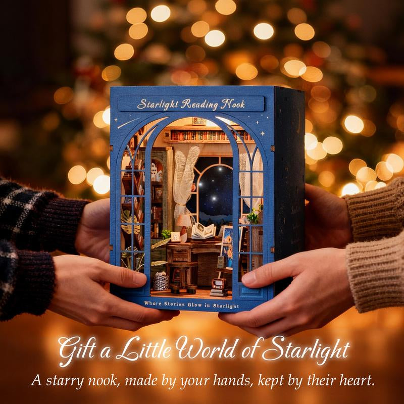 DIY Book Nook Kit for Adults, 3D Wooden Puzzle Booknook Miniature House Kit (Starlight Reading Nook)