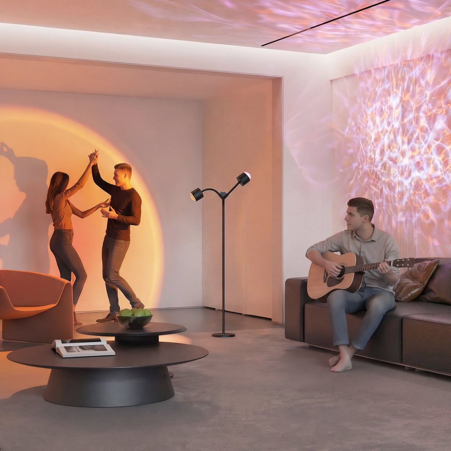 Elevate Your Space with Dual Sunset Lighting | Double-Head 360° Rotating Floor Lamp with 7 Color Modes