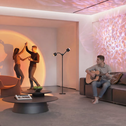 Elevate Your Space with Dual Sunset Lighting | Double-Head 360° Rotating Floor Lamp with 7 Color Modes