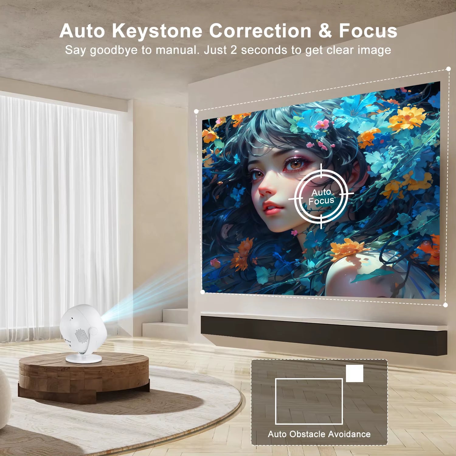 Native 1080P 340ANSI 4K Mini Projector Andorid TV11.0 P360 360° Beam Auto Keystone Wifi6 BT5.2 Portable Outdoor Movie