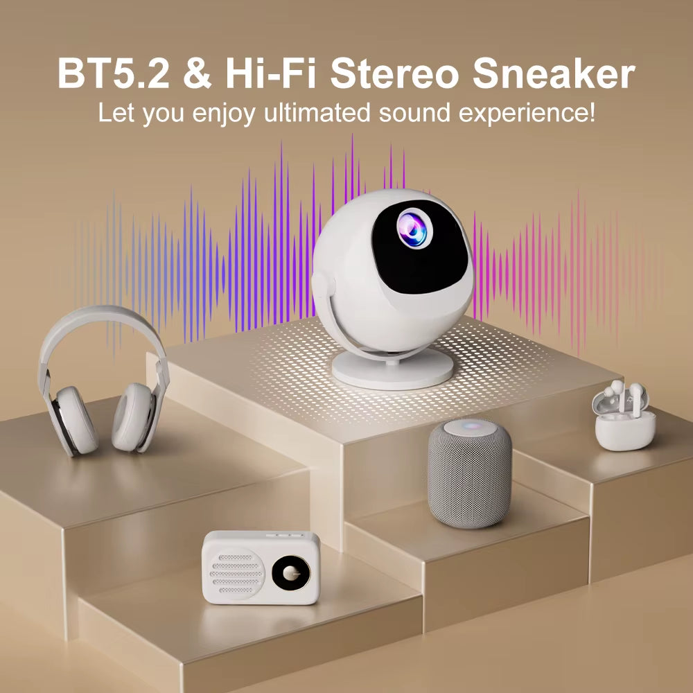 Native 1080P 340ANSI 4K Mini Projector Andorid TV11.0 P360 360° Beam Auto Keystone Wifi6 BT5.2 Portable Outdoor Movie