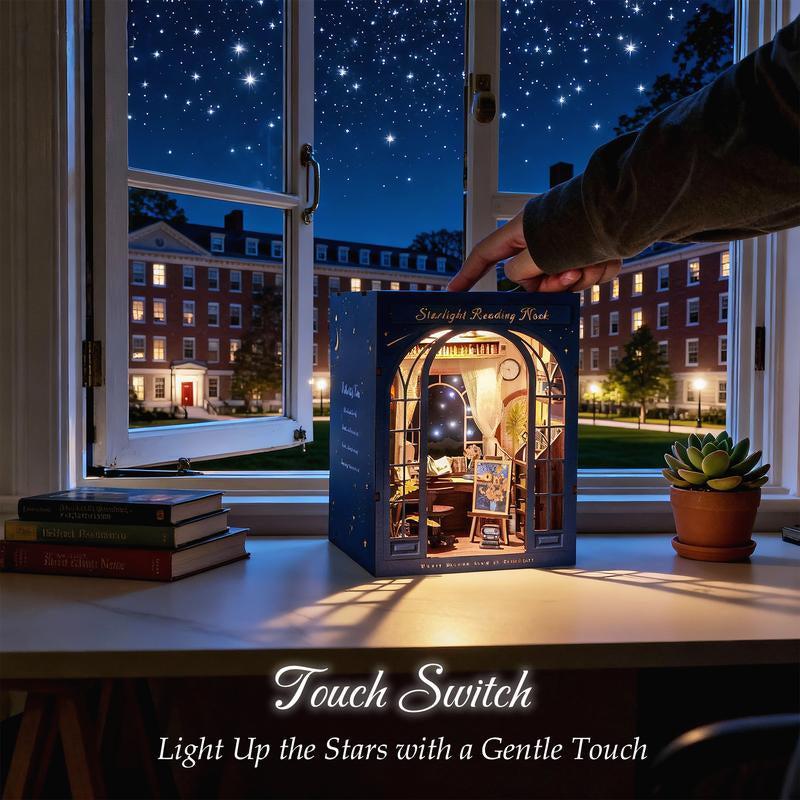 DIY Book Nook Kit for Adults, 3D Wooden Puzzle Booknook Miniature House Kit (Starlight Reading Nook)