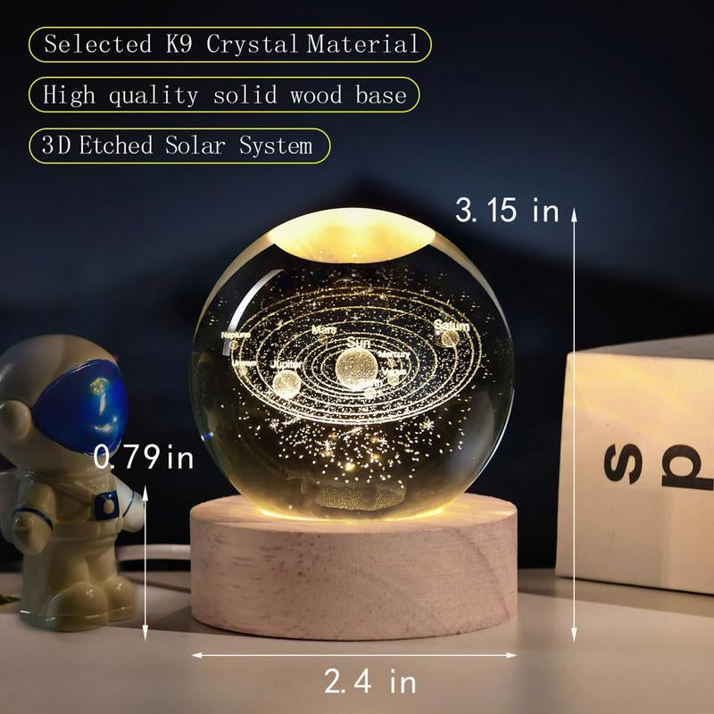 Luminous 3D Crystal Ball Lamp with Wooden Base, Creative Night Light for Bedroom, Gifts for Family and Friends