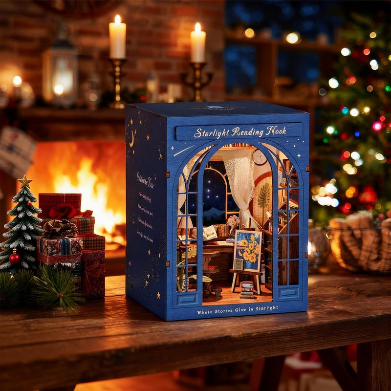 DIY Book Nook Kit for Adults, 3D Wooden Puzzle Booknook Miniature House Kit (Starlight Reading Nook)