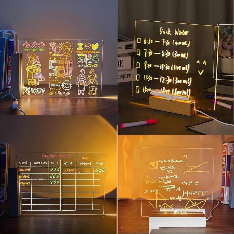 Acrylic LED Note Board with Light, Light Up Dry Erase Board with Stand for Home School Office
