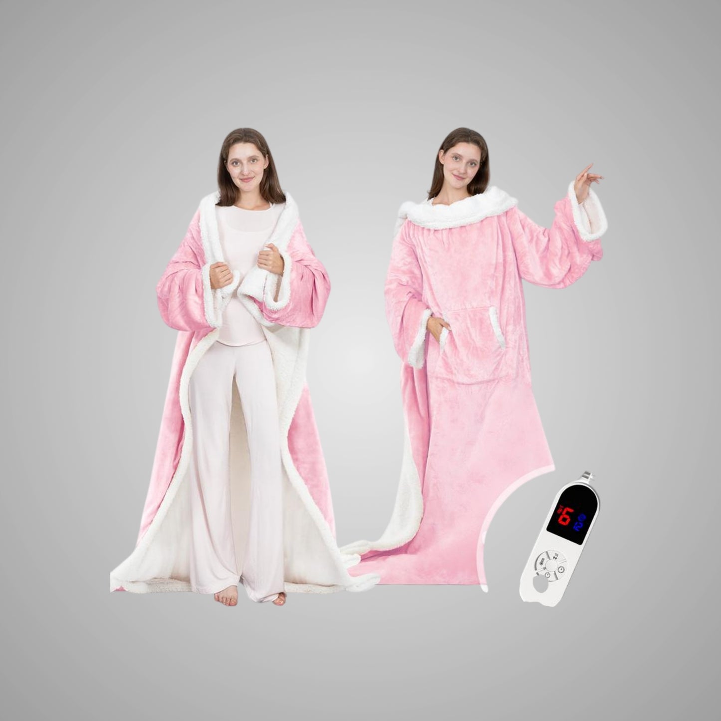 VUSIGN Wearable Heated Blanket, 52”×72” Full Body Electric Heated Robe, Electric Blanket with Foot Pocket & Sleeves - 7 Heat Levels, Auto Off, Machine Washable, Gift for Winter, Women, Mom, Christmas Gift