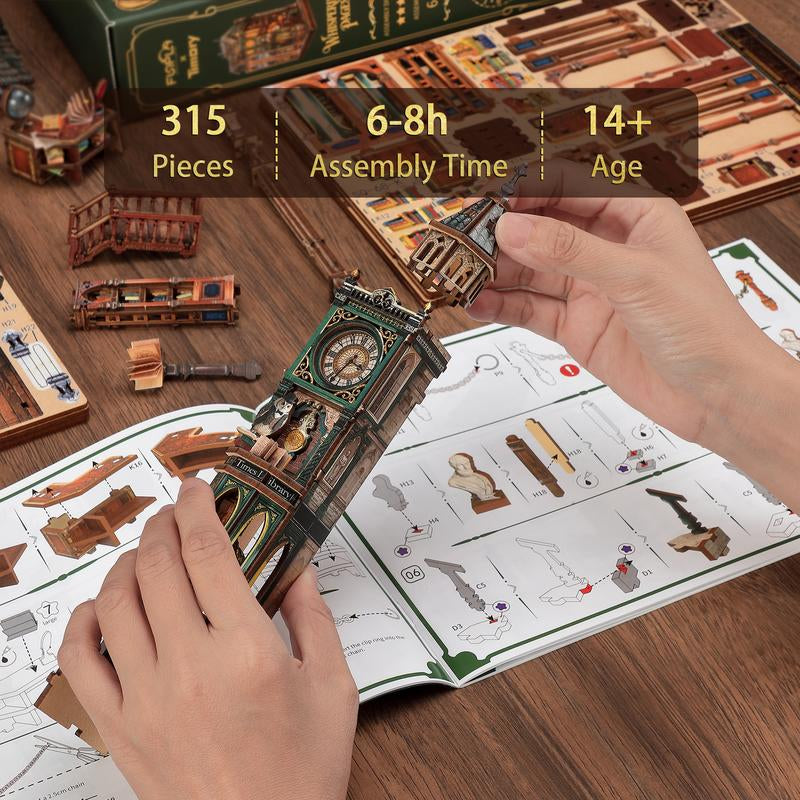 FUNPOLA Magic Library Book Nook Kit – LED 3D Wood Puzzle with Infinity Mirror – DIY Bookshelf Decor, Miniature Craft Gift for Kids and Adults