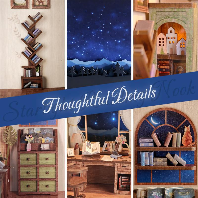 DIY Book Nook Kit for Adults, 3D Wooden Puzzle Booknook Miniature House Kit (Starlight Reading Nook)