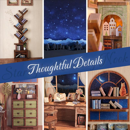 DIY Book Nook Kit for Adults, 3D Wooden Puzzle Booknook Miniature House Kit (Starlight Reading Nook)