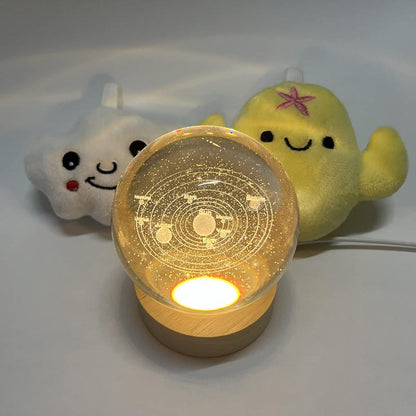 Luminous 3D Crystal Ball Lamp with Wooden Base, Creative Night Light for Bedroom, Gifts for Family and Friends