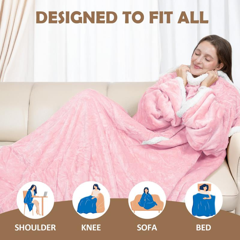 VUSIGN Wearable Heated Blanket, 52”×72” Full Body Electric Heated Robe, Electric Blanket with Foot Pocket & Sleeves - 7 Heat Levels, Auto Off, Machine Washable, Gift for Winter, Women, Mom, Christmas Gift