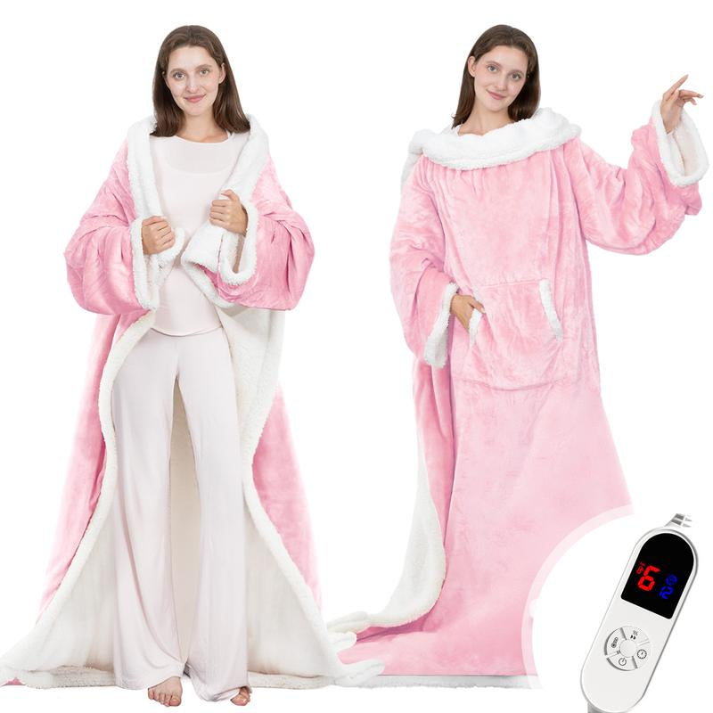 VUSIGN Wearable Heated Blanket, 52”×72” Full Body Electric Heated Robe, Electric Blanket with Foot Pocket & Sleeves - 7 Heat Levels, Auto Off, Machine Washable, Gift for Winter, Women, Mom, Christmas Gift