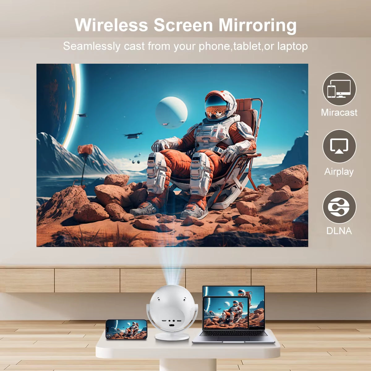 Native 1080P 340ANSI 4K Mini Projector Andorid TV11.0 P360 360° Beam Auto Keystone Wifi6 BT5.2 Portable Outdoor Movie