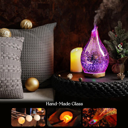 3D Glass Aromatherapy Diffuser | 280ml Ultrasonic Cool Mist Humidifier with Color-Changing Light & Auto Shut-Off