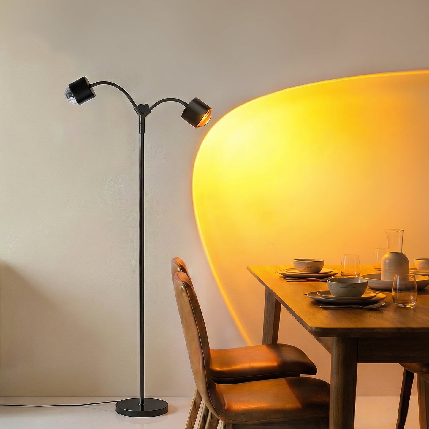 Elevate Your Space with Dual Sunset Lighting | Double-Head 360° Rotating Floor Lamp with 7 Color Modes