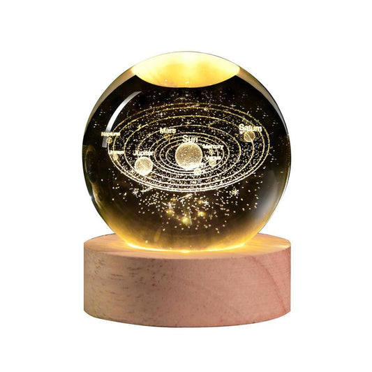Luminous 3D Crystal Ball Lamp with Wooden Base, Creative Night Light for Bedroom, Gifts for Family and Friends