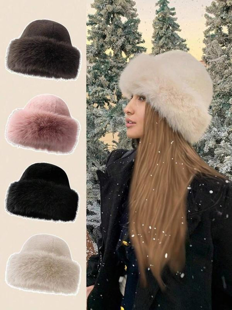 Women'S Elegant Solid Color Bucket Hat, 2024 New Style Trendy Fuzzy Warm Hat, Chic All-Match Accessories for Fall & Winter for Women & Girls for Outfit Matching, Fashion Matching Hat