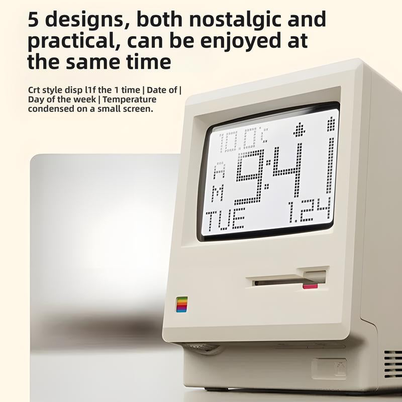 RayCue Macintosh Retro Mini Computer Desktop Clock Table Ornament Creative Gift for Boyfriend Birthday Unique Design Decor Set advent calendar 2025 usb connection adhd cleaning planner household daily schedule category sticker Funny Dumpster Fire Stress