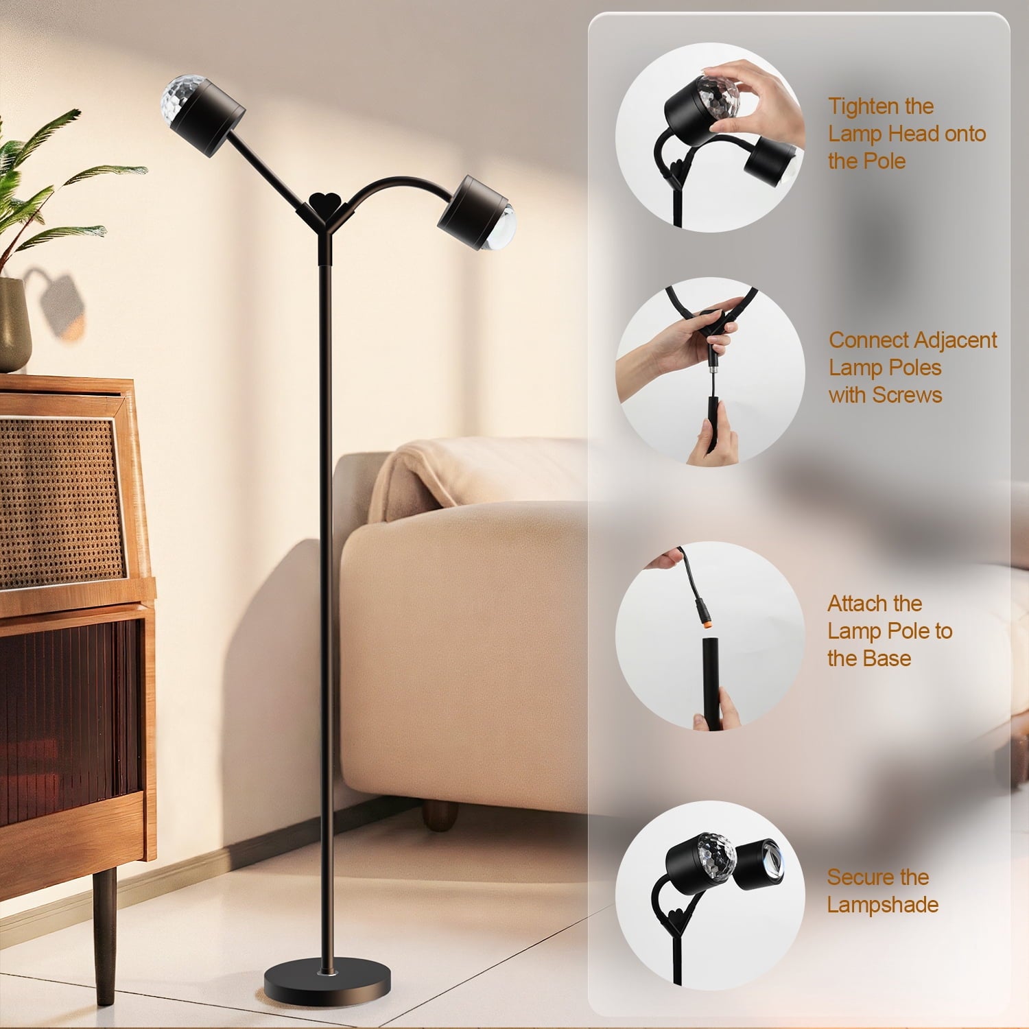 Elevate Your Space with Dual Sunset Lighting | Double-Head 360° Rotating Floor Lamp with 7 Color Modes