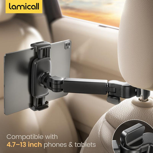 Lamicall 3-In-1 Car Headrest Tablet Holder for Moms Adjustable Extension Arm Mount Fits 4.7-11" Tablets like Ipad Galaxy Fire HD Perfect for Kids Road Trips Black Tiktokshopblackfriday