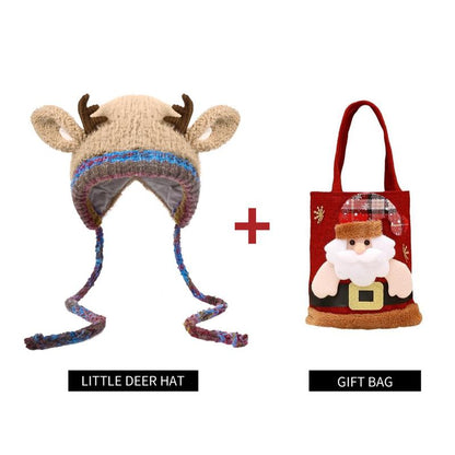 Original Design Festive Christmas Antler Hat (It Can Be Used，A Hat Has Multiple Uses.)Knitted Ear Protection Windproof Warm Hat Suitable for the Family It Can Be Worn by Adults , without Limiting the Circumference of the Head，For Thanksgiving & Christmas。