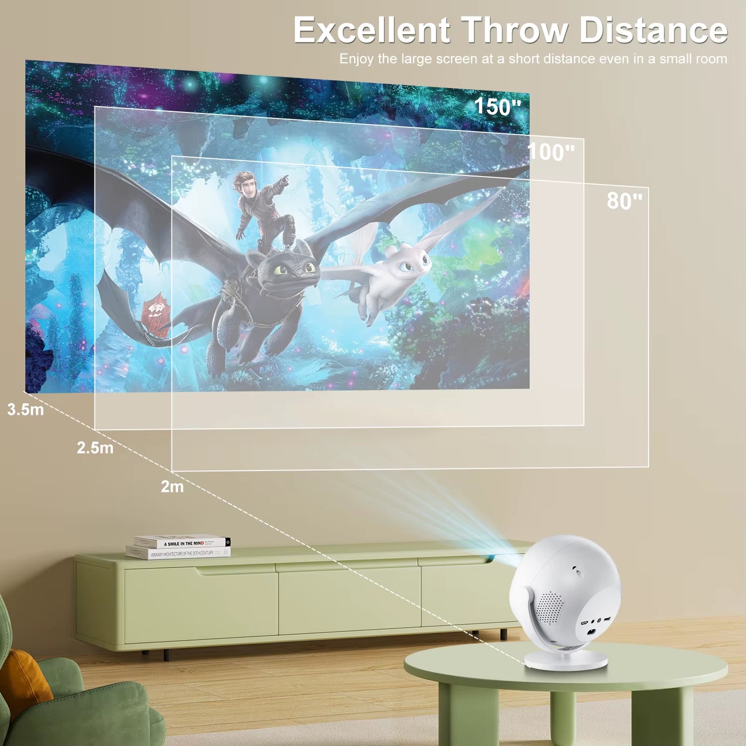 Native 1080P 340ANSI 4K Mini Projector Andorid TV11.0 P360 360° Beam Auto Keystone Wifi6 BT5.2 Portable Outdoor Movie
