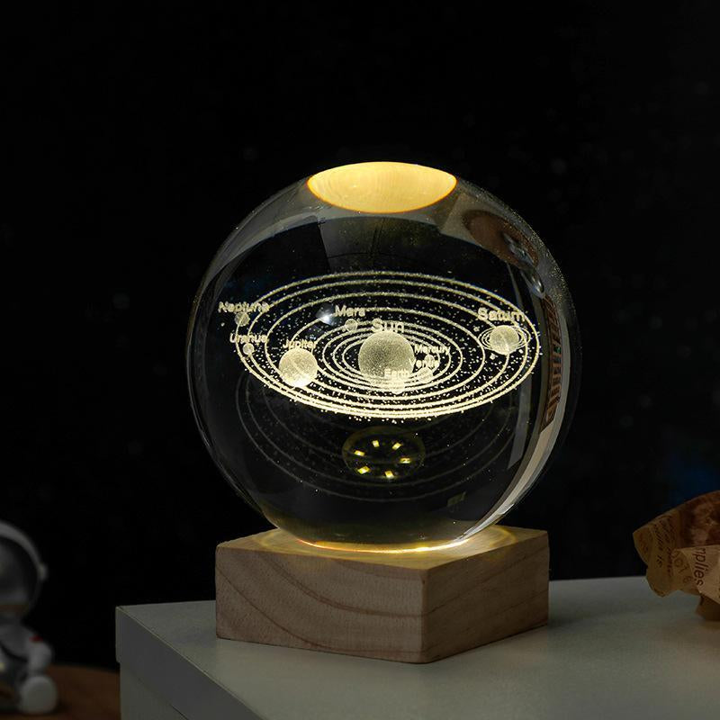 Luminous 3D Crystal Ball Lamp with Wooden Base, Creative Night Light for Bedroom, Gifts for Family and Friends