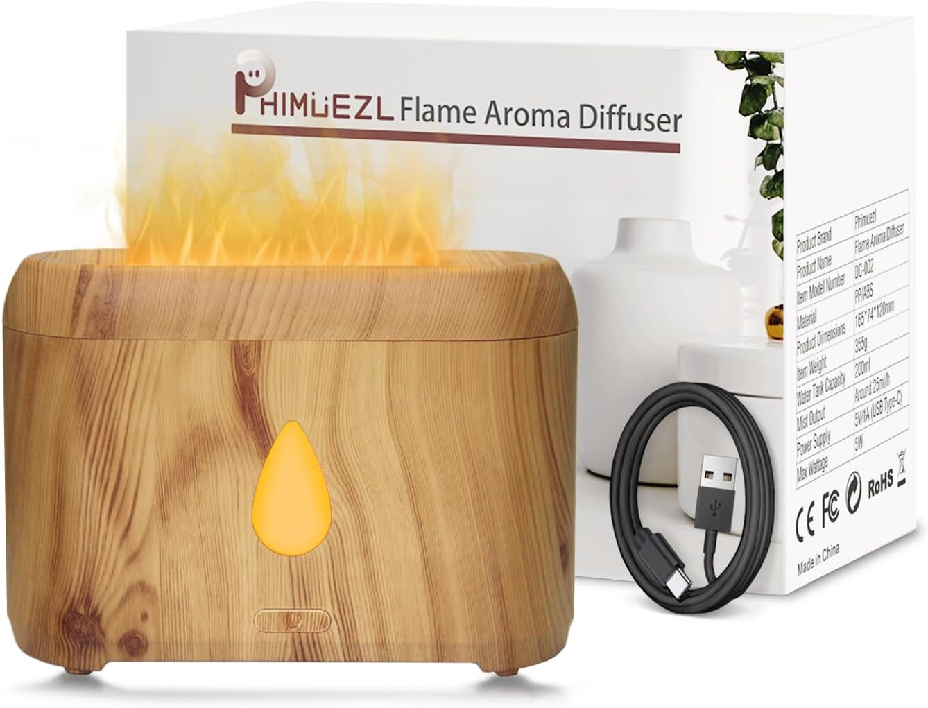 Flame Effect Aromatherapy Diffuser | 200ml Ultrasonic Cool Mist Humidifier with Auto Shut-Off