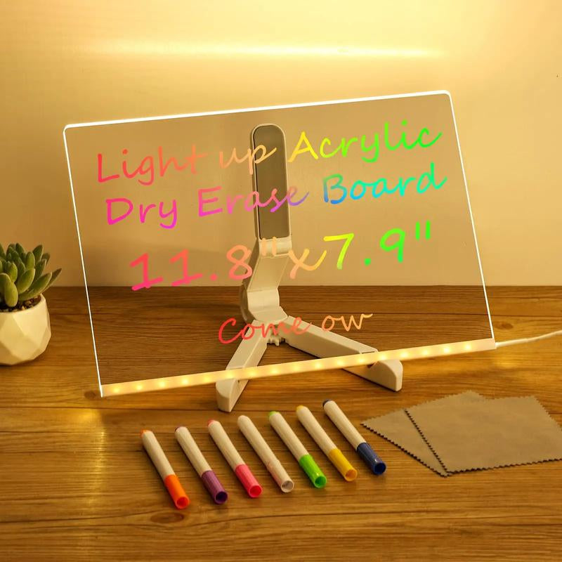 Acrylic LED Note Board with Light, Light Up Dry Erase Board with Stand for Home School Office