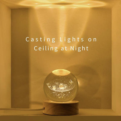 Luminous 3D Crystal Ball Lamp with Wooden Base, Creative Night Light for Bedroom, Gifts for Family and Friends
