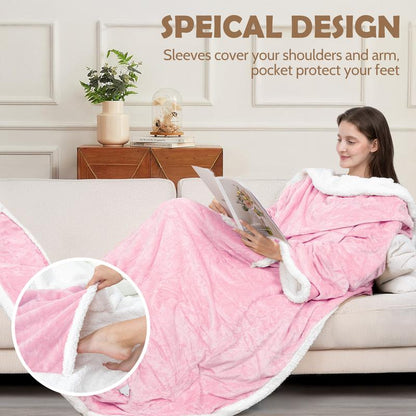 VUSIGN Wearable Heated Blanket, 52”×72” Full Body Electric Heated Robe, Electric Blanket with Foot Pocket & Sleeves - 7 Heat Levels, Auto Off, Machine Washable, Gift for Winter, Women, Mom, Christmas Gift