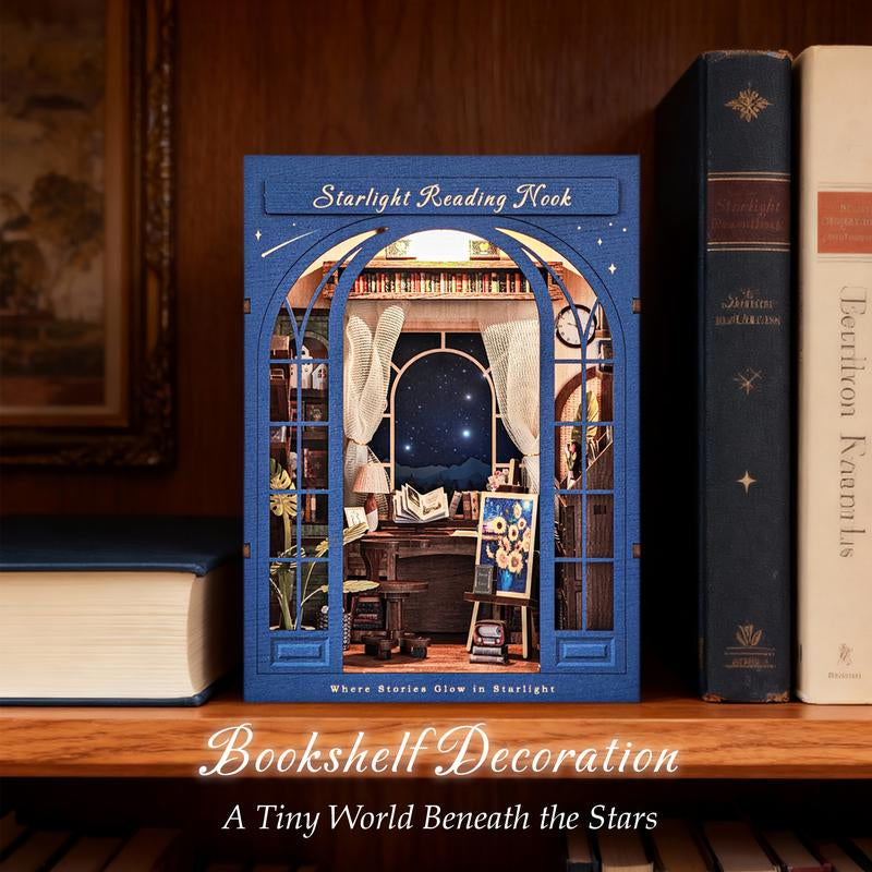 DIY Book Nook Kit for Adults, 3D Wooden Puzzle Booknook Miniature House Kit (Starlight Reading Nook)